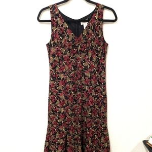 Loft Floral Starburst 90s Mom Flare Midi Dress sz 4